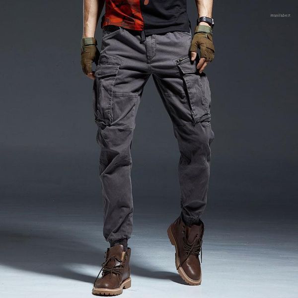 

fashion streetwear men jeans multi pockets slack bottom casual cargo pants style trousers hip hop joggers pants men1, Blue