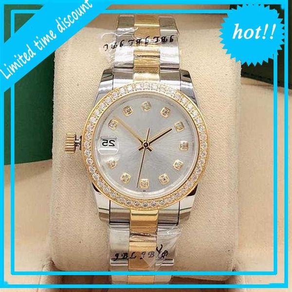 

designer fashion selling ladies diamond diameter 31mm automatic machinery men's stainless steel elegant sport waterproof watch, Slivery;brown