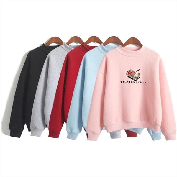 

womens cartoon sushi funny hoodies sweatshirts long sleeve o eck cotton pullovers 2020 spring femme harajuku 2xl tracksuits, Black