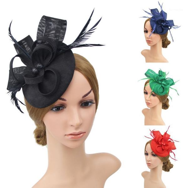 Cappelli a tesa avari Ladies Women Wedding Evening Party Mesh Headband Flower Hat Fascinator Caps1