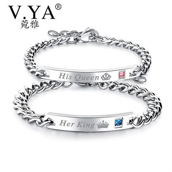 

в.я. уникальный подарок для любовника «его королева» «ее король» пара браслетов из нержавеющей стали браслеты для женщин мужчины ювелирные и, Black