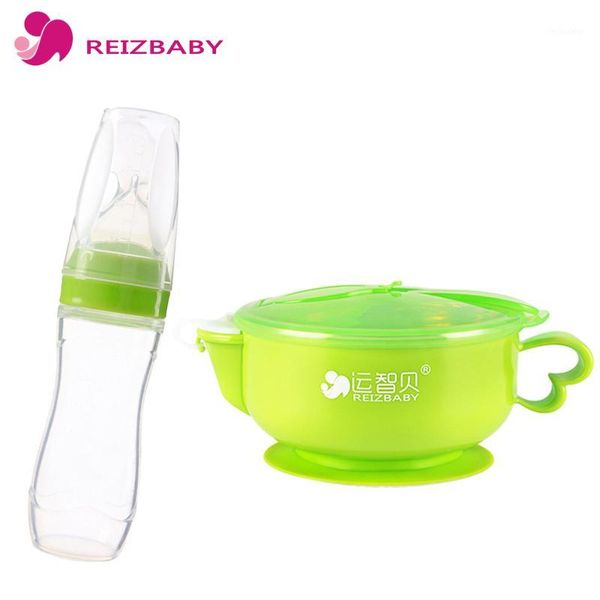 

baby bottles# brand silicone squeezing bottle kids stainless steel insulation bowl spoon handle with suction assisting feeding set1