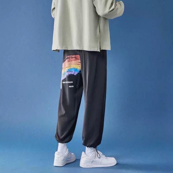 

eb6io 2020 trend leggings men's korean style tight sports pantsloose casual rainbow sports ankle-length pants autumn pants herng, Blue