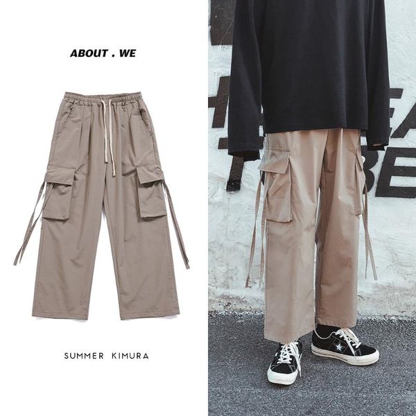

spring autumn cargo pants men loose casual mens pant solid joggers korean pant for men, Black