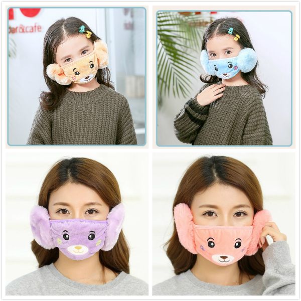 

kids cute 2 in 1 ear protective mouth mask animals bear design mouth masks winter face masks dustproof mouthmuffle for kids and a2592692, Blue;gray