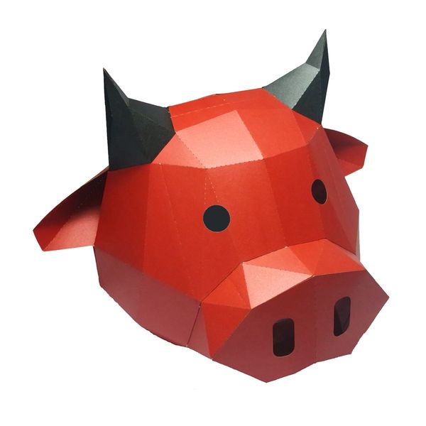 

animal fashion red costume bull cow 3d cosplay diy paper craft model mask christmas halloween prom party gift
