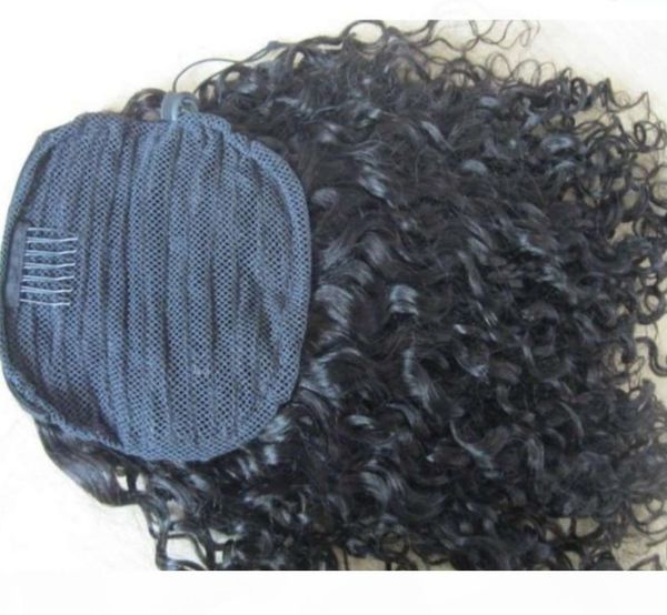 

kinky curly afro puff ponytail human hair extension afro bun drawstring ponytail hairpiece clip in pony tail elastic band easy wearing120g, Black