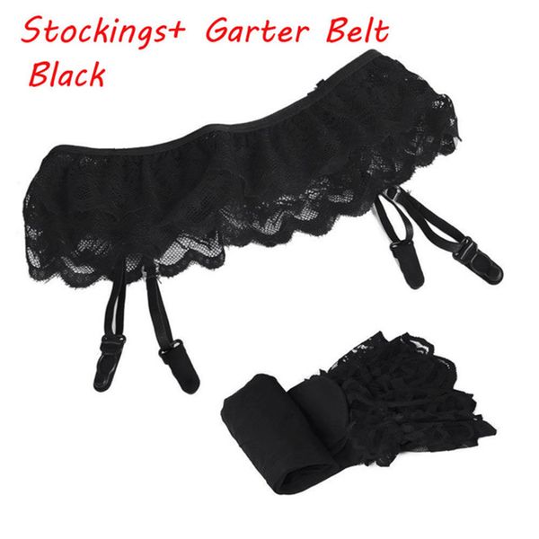 

1 set womens fashion lace soft thigh-highs stockings + suspender garter belt l04 z44, Red;black