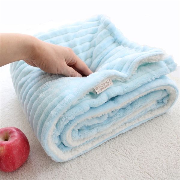 

minky cashmere fleece 2 layers baby blanket newborn infant stripes receiving blanket thermal kids quilt plush baby swaddle y201009