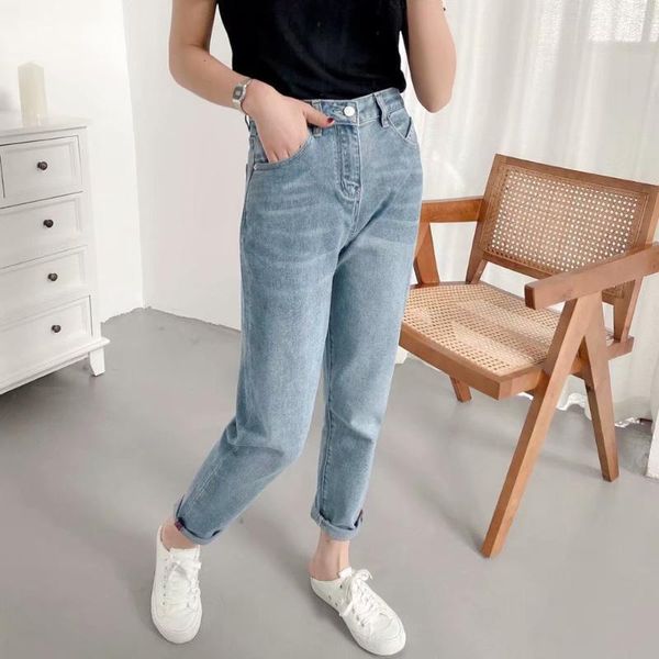 

2020 loose vintage woman's jeans pants boyfriend jeans for women with high waist cropped pants mom vaqueros mujer1, Blue