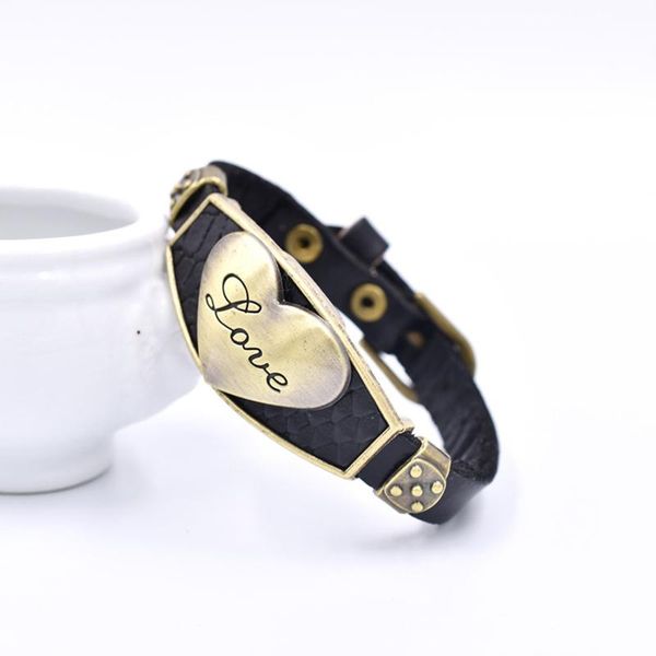 

gothic punk jewelry love style adjustable leather bracelet for men women jewelry girl gift christmas party, Golden;silver