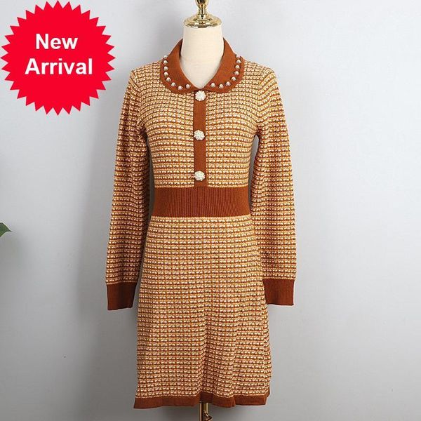 

2021 new new sweet winter dressed in runway mesh-knit retro designer doll collar thin long sleeved female sweater a7ek, Black;gray