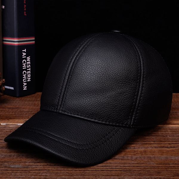 

hl130 men's genuine leather baseball cap hat brand new style spring brand new style winter russian warm one fur caps hats 201019, Blue;gray