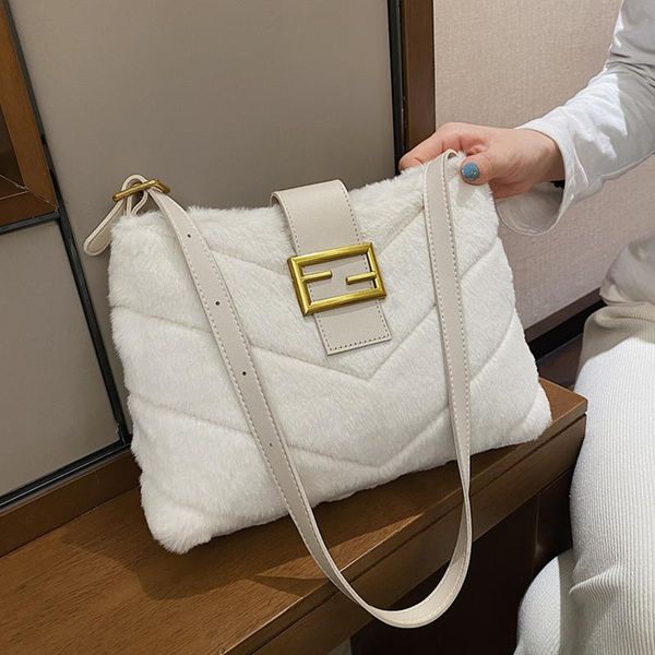 

winter new soft fur bags for women v-line fur over the shoulder bag ladies luxury fluffy plush quilted handbag sac a main