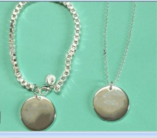 

2020 silver thick chain with silver round stainless steel pendant necklaces and bracelet suit women wholesale necklaces