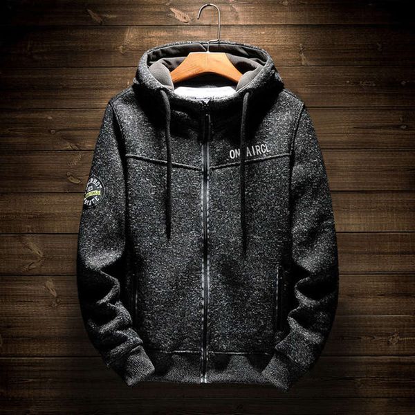 

thickened autumn sportswear sweater hooded cardigan knitting fashion brand casual men's single clothes, Gray