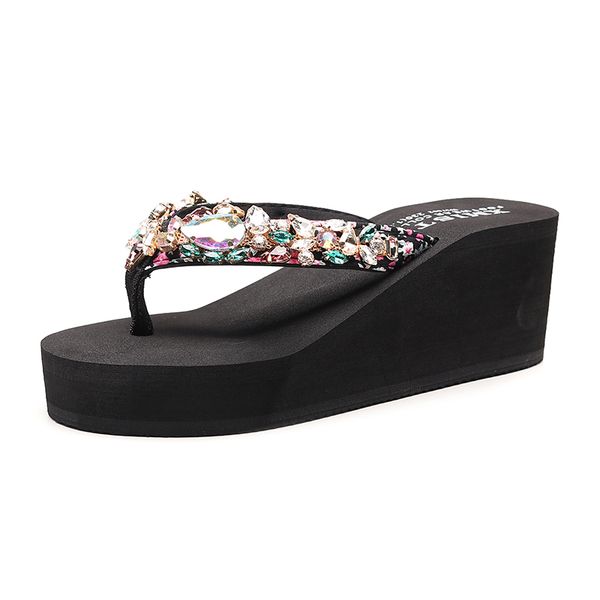 

designer shoes wedge slides wedge slides luxury rhinestones diamond flip flops sandals slippers holidays beach shoes wedge plat, Black