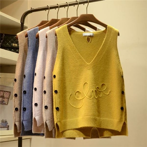 

oversized knitted vest sweaters for women v-neck vintage sweater plus size winter clothes for ladies cropped sweater korean y201128, White;black