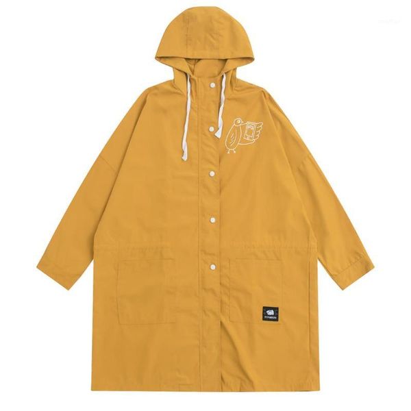 

spring autumn casual oversized women trench coats hooded yellow outwear coat windbreaker for men and ladies letters cartoon1, Tan;black