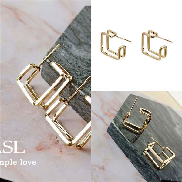 

8god air- gold s925 hollow line hive hexagon earring simple pure sier geometric cut out hexagon honeycomb earring silver elegant, Golden