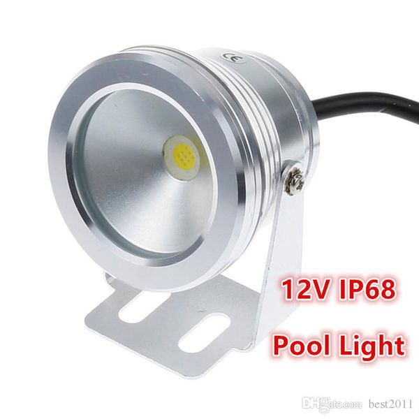 Quente 10W DC 12V Underwater Led Light branco / branco Waterproof IP68 Fountain Piscina Lâmpada de Prata Corpo Tampa