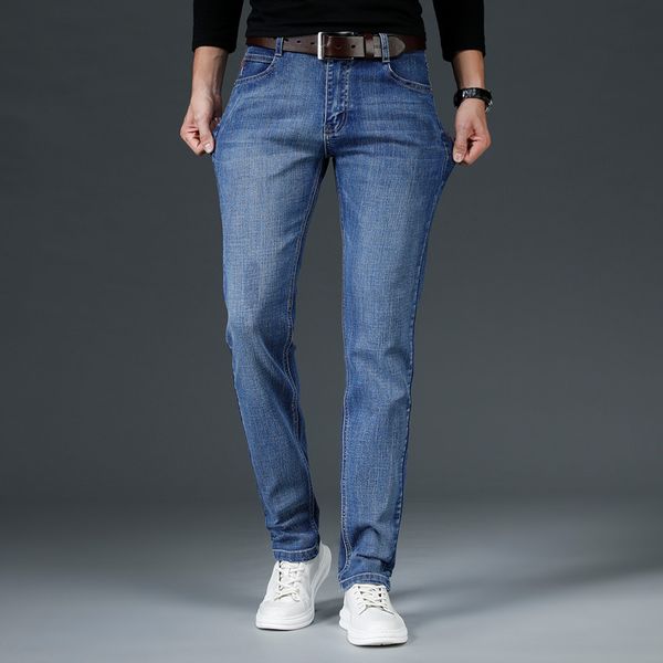 

spring and autumn dad jeans men's straight loose large business stretch casual pants, Blue