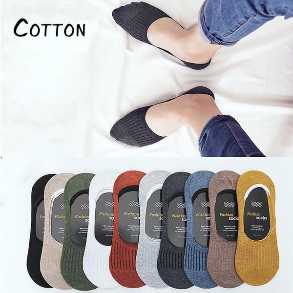 

5 pairs fashion men invisible socks summer thin breathable non-slip silicone cotton boat socks ankle male happy for man1, Black
