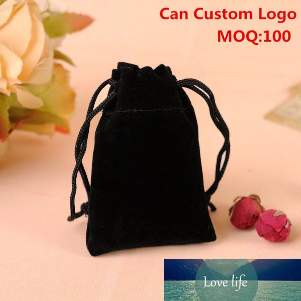 Logo personalizado de alta qualidade 50pcs / lot 7x9cm Preto jóias sacos e embalagens de veludo Bolsas para Presentes Embalagem Tecido presente Pouch