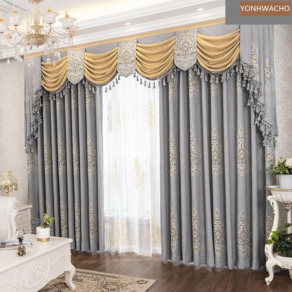 

custom curtain gray ecological cotton linen simple european cloth water wave cloth blackout curtain valance tulle panel c423