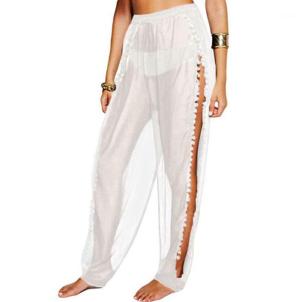 

womens pants ladies chiffon loose elastic waistband beach summer trousers1, Black;white