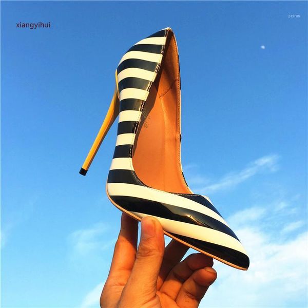 

dress shoes white black stripe leopard patchwork pointed toe pumps stiletto heel mixed color wedding party 12cm women1
