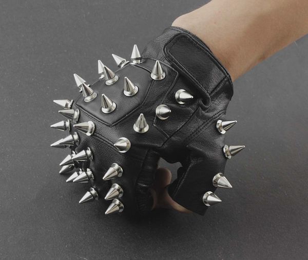 

men punk biker driving motorcycle hedgehog spike leather fingerless gloves 201021, Blue;gray