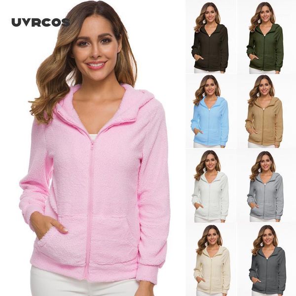 

uvrcos 2020 autumn winter fleece sweater women oversized 5xl hooded sweaters warm zipper cardigan women winter coat 1, White