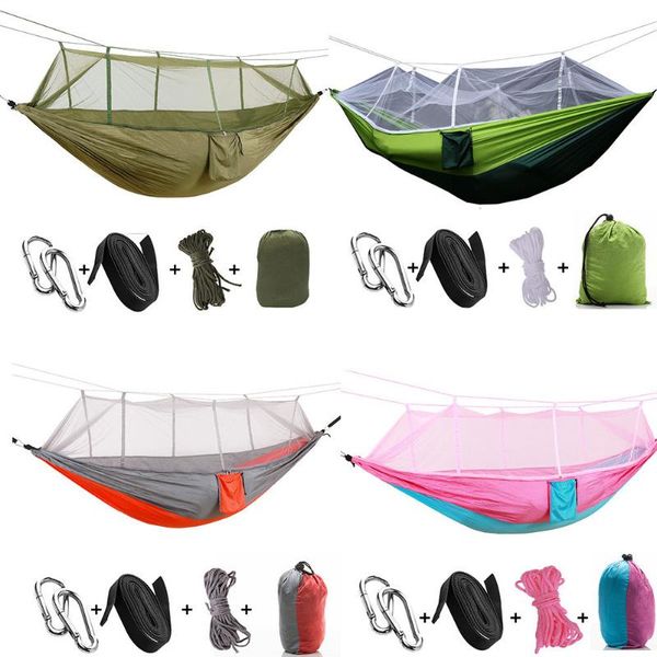 

tents and shelters outdoor camping hammock 1-2 person portable strength parachute fabric hanging bed hunting sleeping nylon hammocks