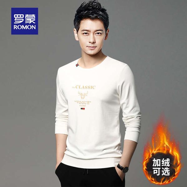 

romon winter men's long sleeve t-shirt plush thickened autumn clothes loose and warm with sweater bottom, Black
