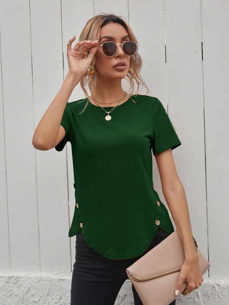 

button side solid tee y5ia#, White