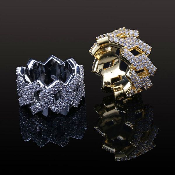 Neue Mode Diamant Ring Männer Hip Hop Schmuck Bling Stein Iced Out 18K Gold Überzogene Ringe