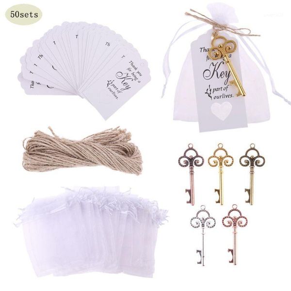 

50x vintage key bottle opener with tag card bag wedding party favors souvenirs1
