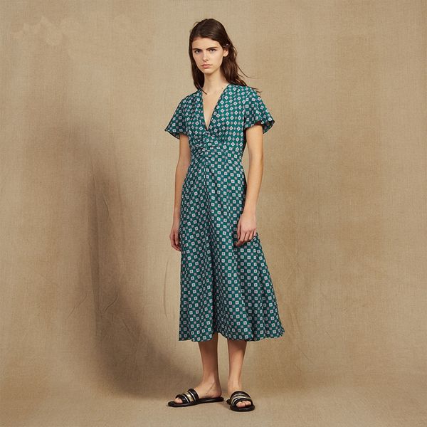 

french elegant new spring button dresssummer 2020 print short sleeve v-neck lady french elegant new spring dress dressbutton dresssumme, Black;gray