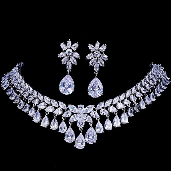 

emmaya luxury cubic zirconia bridal jewelry sets tear drop crystal rhinestone party wedding jewelry necklace sets 201222, Slivery;crystal
