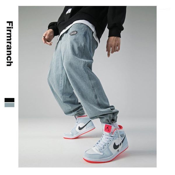 

men's jeans firmranch fall spring men/women washed whiten light blue straight long denim pants loose black legging labelling jean male1