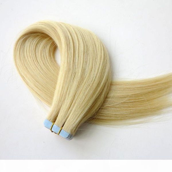 

50g 20pcs tape in human hair extensions 18 20 22 24inch #613 beach blonde adhesive skin wefts pu tape human hair, Black