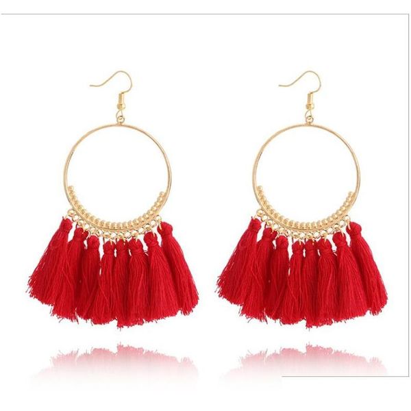 

fashion bohemian statement big tassel loop earrings red yellow green silk fabric drop dangle earrings for women jew sqcnac beauty888, Silver