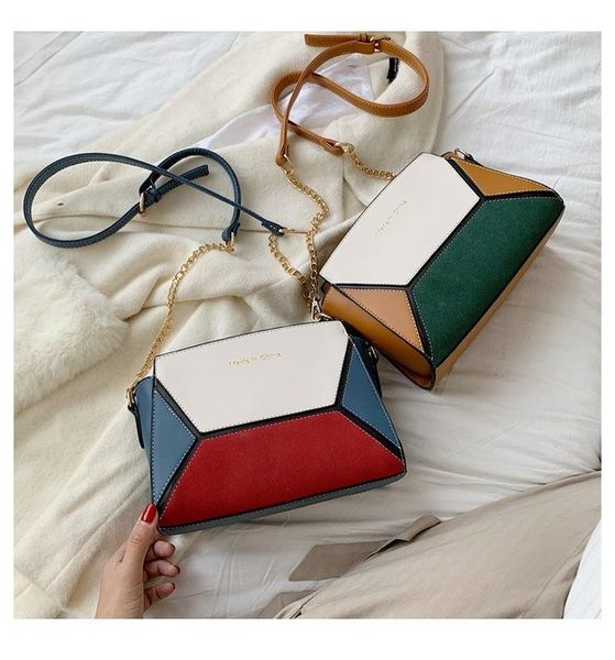 

стильные женщины лоскутной crossbody сумка женской 2020 дизайнер цепь сумка на ремне, кожа тавро коммуникатор малого квадрат