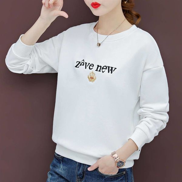 

rswdp new long coat t- neck t-shirt versatile bottoming shirt 2019 spring and autumn korean round sleeve women's show thin large women, White