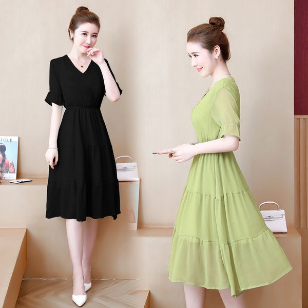 

women 2021 summer with v decorate plus size l-4xl slim the loose line blouse shirt swing tytm, Black;gray