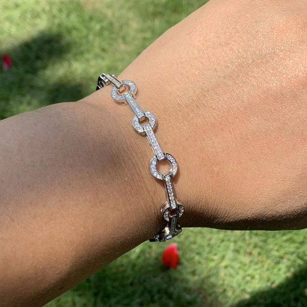 

link, chain luxury jewelry 925 sterling silver bracelet pave white clear 5a cubic zirconia cz women wedding female lucky gift, Black