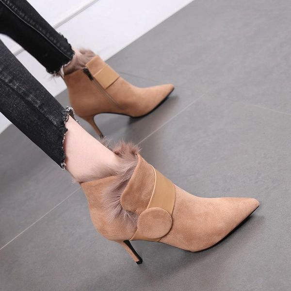 

boots women zapatos de mujer pointed toe side zipper bottes femme thin heels botas soft comfortable shoes, Black