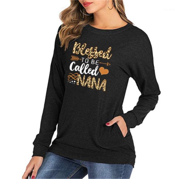 

blessed leopard women t-shirts fashion trend round neck long sleeve pocket bat shirt designer female letter pattern loose casual, White