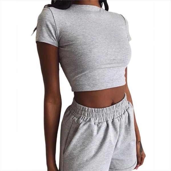 

новый 2020 женщины одежда летняя outfit crop топы короткие майка шорты горячие брюки повседневные женские спортивная женская одежда 4 цвета, Gray